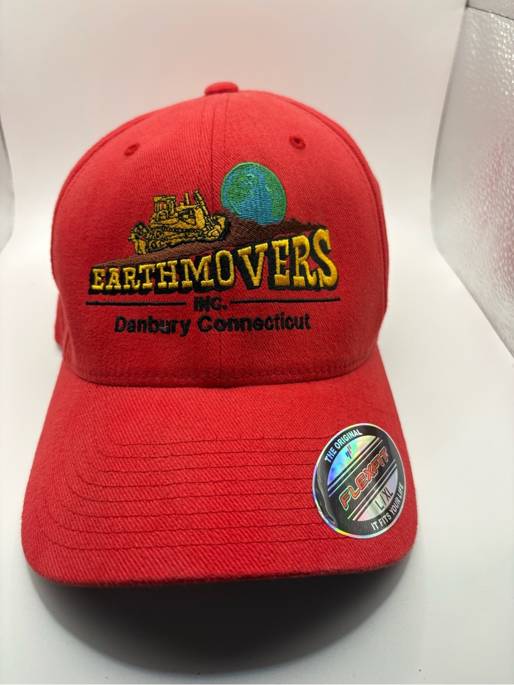 Earthmovers Inc Flexfit L-XL Red Construction Equipment Embroidered Hat